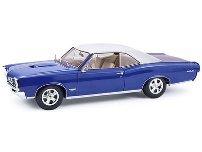 1966 Pontiac GTO Barrier Blue with White Top and Interior 1/18 T&y Diecast Model Car by Highway 61