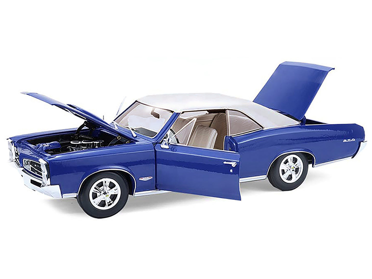 1966 Pontiac GTO Barrier Blue with White Top and Interior 1/18 T&y Diecast Model Car by Highway 61