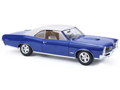 1966 Pontiac GTO Barrier Blue with White Top and Interior 1/18 T&y Diecast Model Car by Highway 61