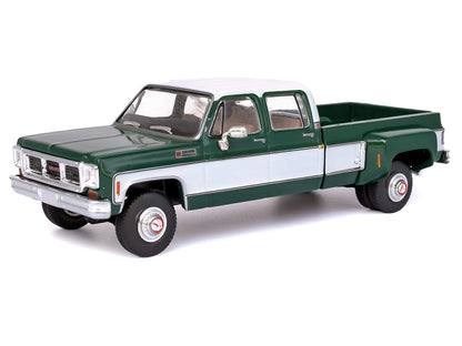 1973 GMC Sierra Grande 3500 Crew Cab Dually Pickup Truck Green and White 1/64 T&y Diecast Model by IXO Models