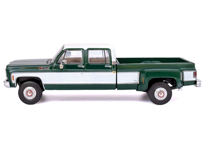 1973 GMC Sierra Grande 3500 Crew Cab Dually Pickup Truck Green and White 1/64 T&y Diecast Model by IXO Models