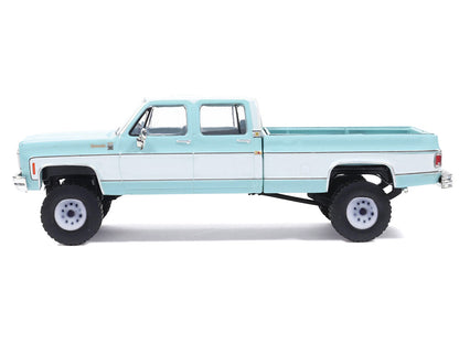 1978 Chevrolet Silverado K30 Crew Cab Pickup Truck Light Blue and White with Blue Interior 1/64 T&y Diecast Model by IXO Models