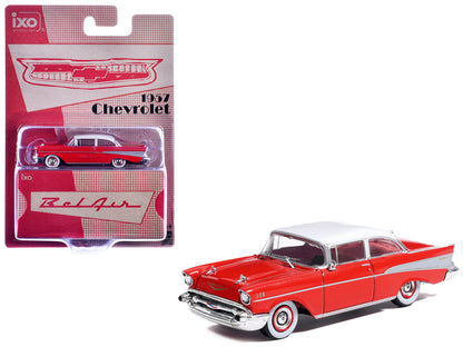 1957 Chevrolet Bel Air Red with White Top and Red Interior 1/64 T&y Diecast Model by IXO Models