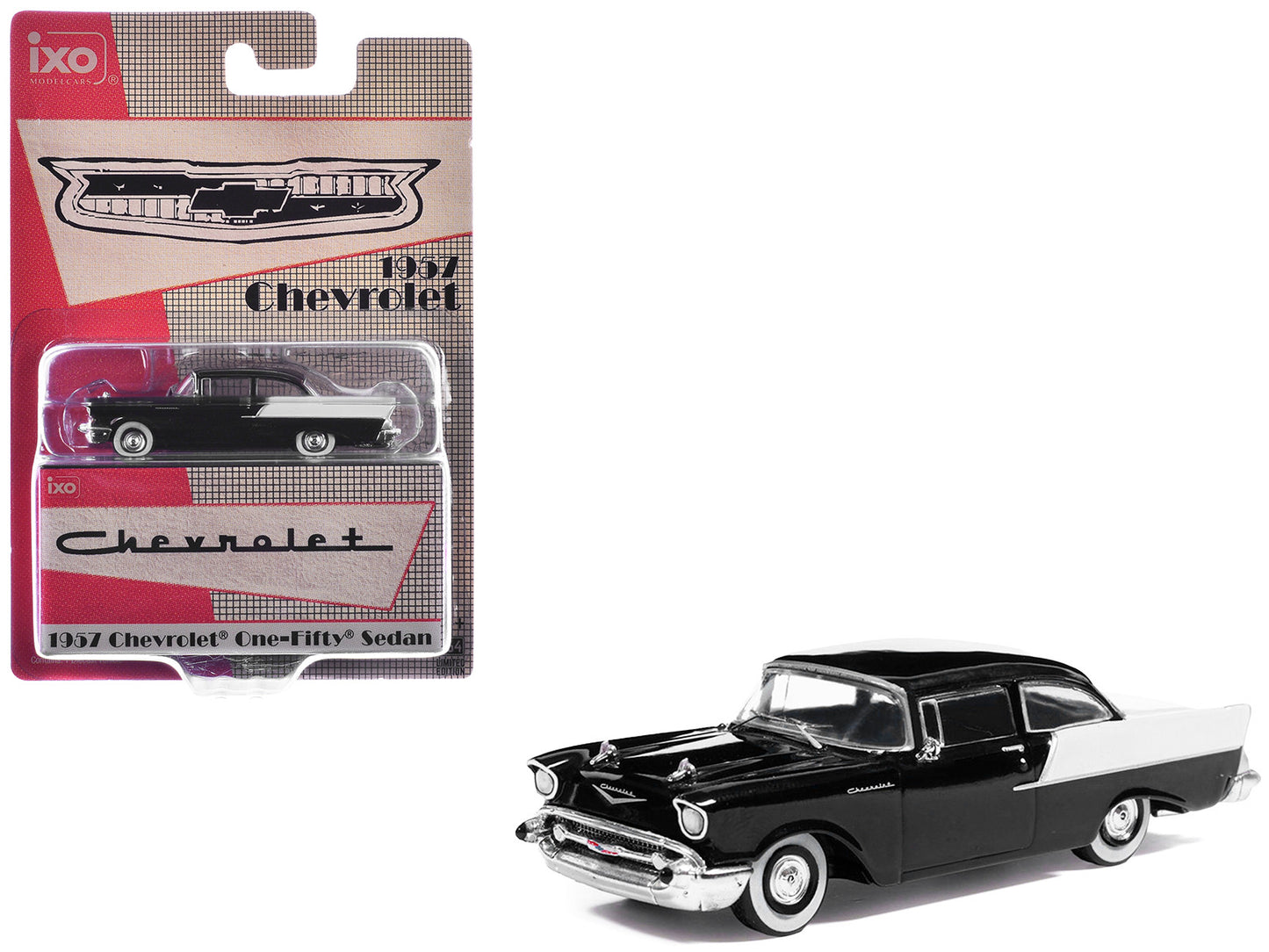 1957 Chevrolet One-Fifty Sedan Black and White 1/64 Diecast Model Car by IXO Models