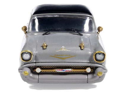 1957 Chevrolet Bel Air Lowrider Gray with Black Top and Gold Accents 1/64 Diecast Model Car by IXO Models