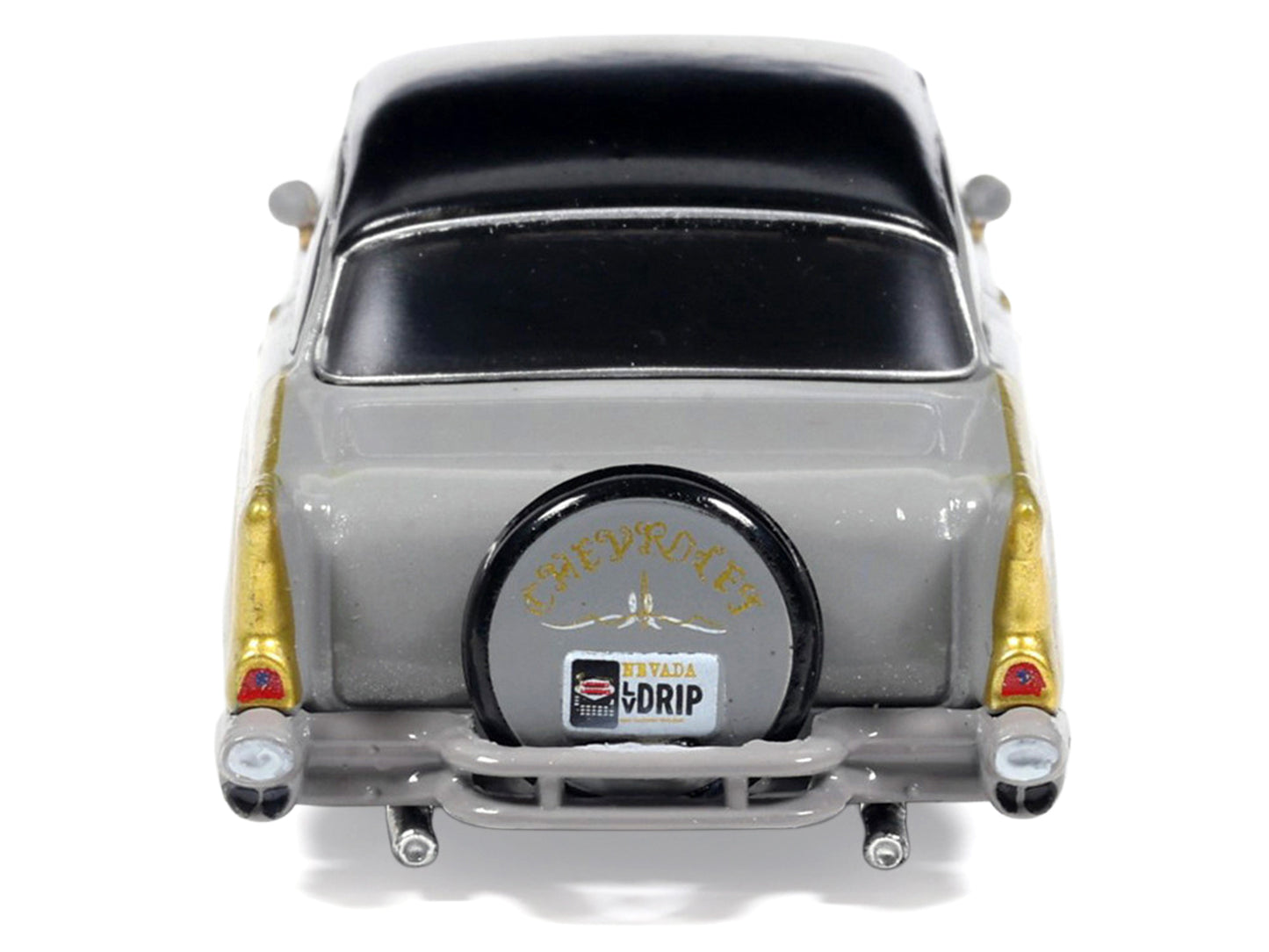 1957 Chevrolet Bel Air Lowrider Gray with Black Top and Gold Accents 1/64 Diecast Model Car by IXO Models