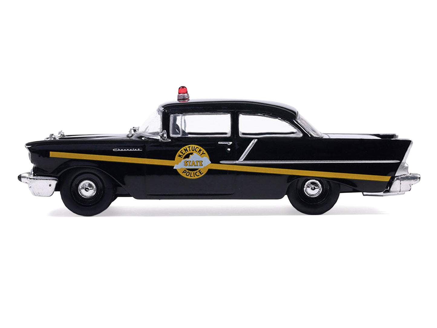 1957 Chevrolet One-Fifty Police Car "Kentucky State Police" Black with Yellow Stripes 1/64 Diecast Model Car by IXO Models