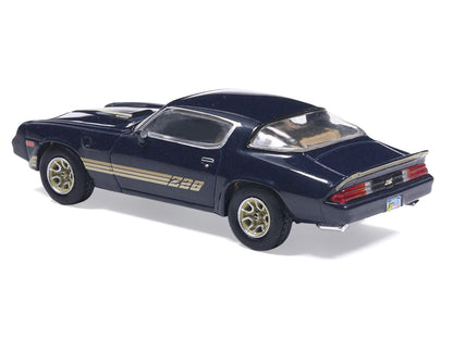 1981 Chevrolet Camaro Z28 Dark Blue Metallic with Gold Stripes and Interior 1/64 T&y Diecast Model Car by IXO Models
