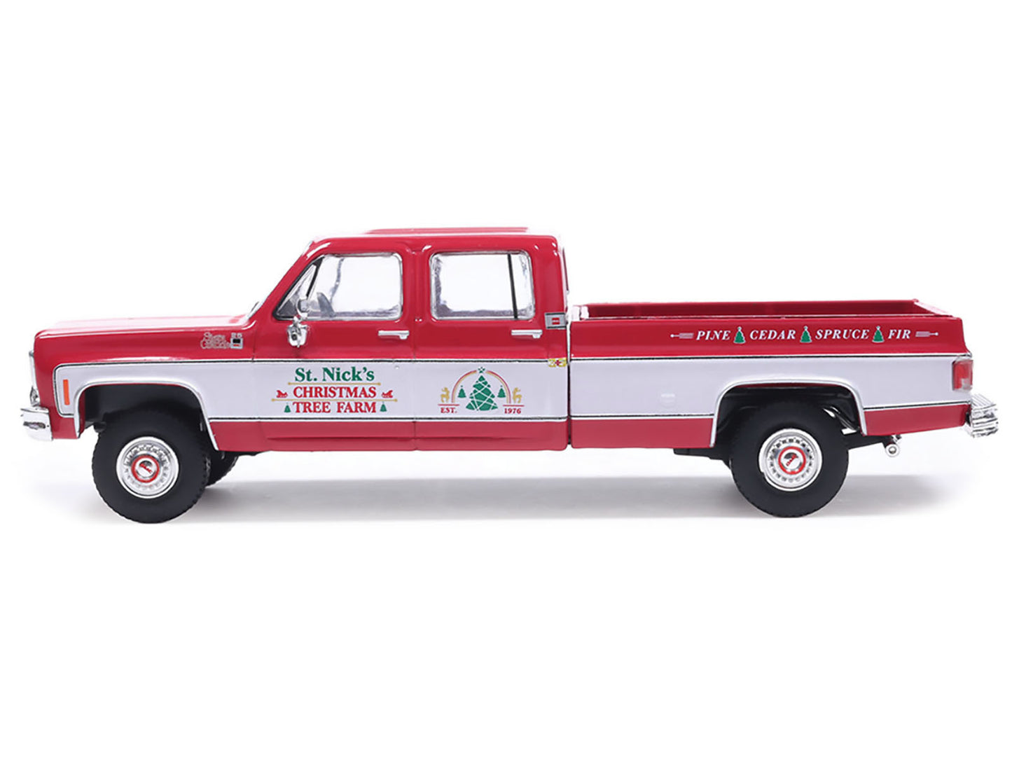 1976 GMC Sierra Grande K2500 Wideside Pickup Truck "St. Nick's Christmas Tree Farm" Red with White Sides "Christmas Limited Edition" 1/64 Diecast Model Car by IXO Models