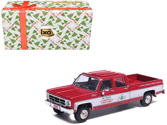 1976 GMC Sierra Grande K2500 Wideside Pickup Truck "St. Nick's Christmas Tree Farm" Red with White Sides "Christmas Limited Edition" 1/64 T&y Diecast Model Car by IXO Models