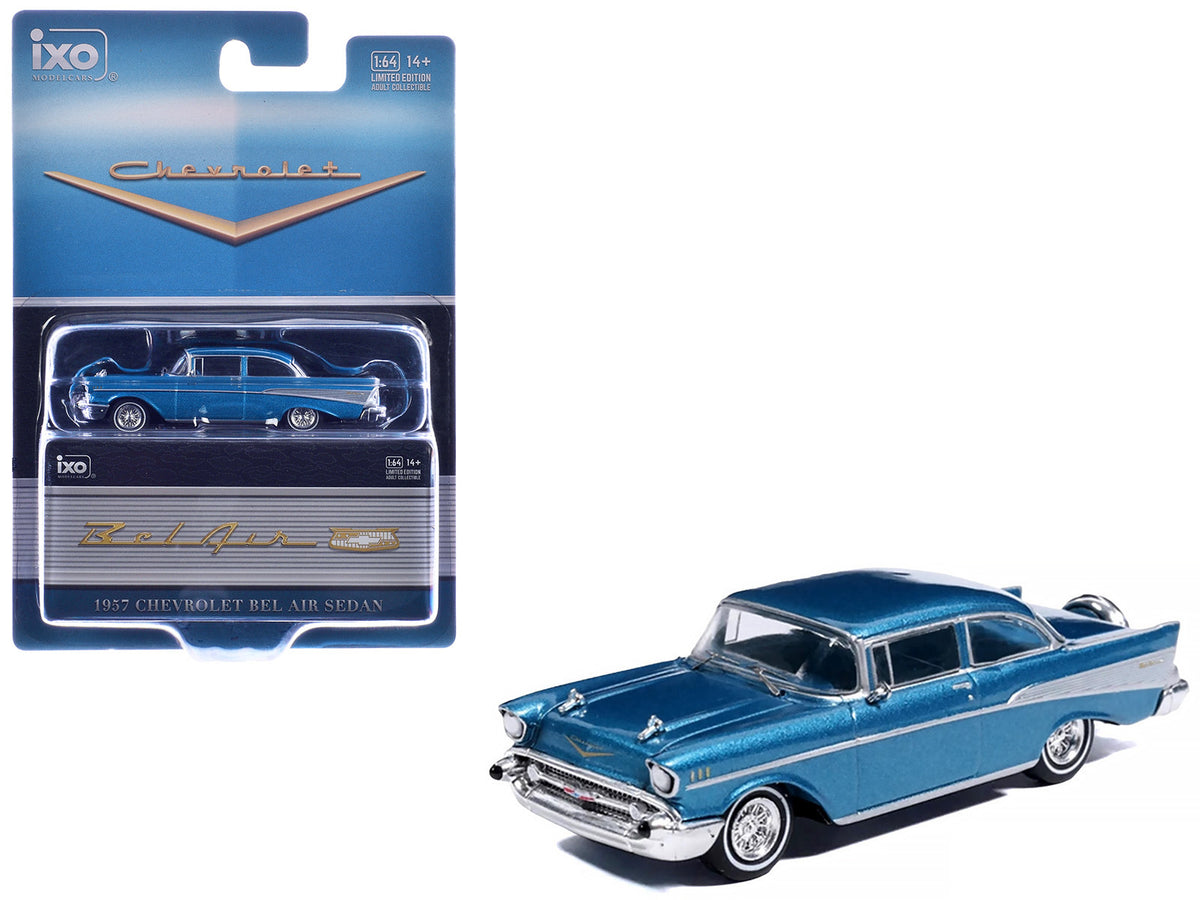 1957 Chevrolet Bel Air Sedan Harbor Blue Metallic Blue Interior 1/64 Diecast