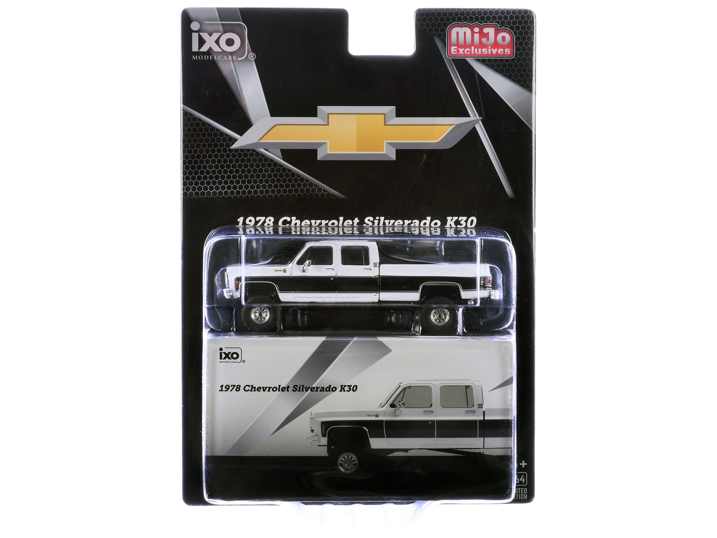 1978 Chevrolet Silverado K30 Crew Cab Pickup Truck White and Black 1/64 T&y Diecast Model Car by IXO Models