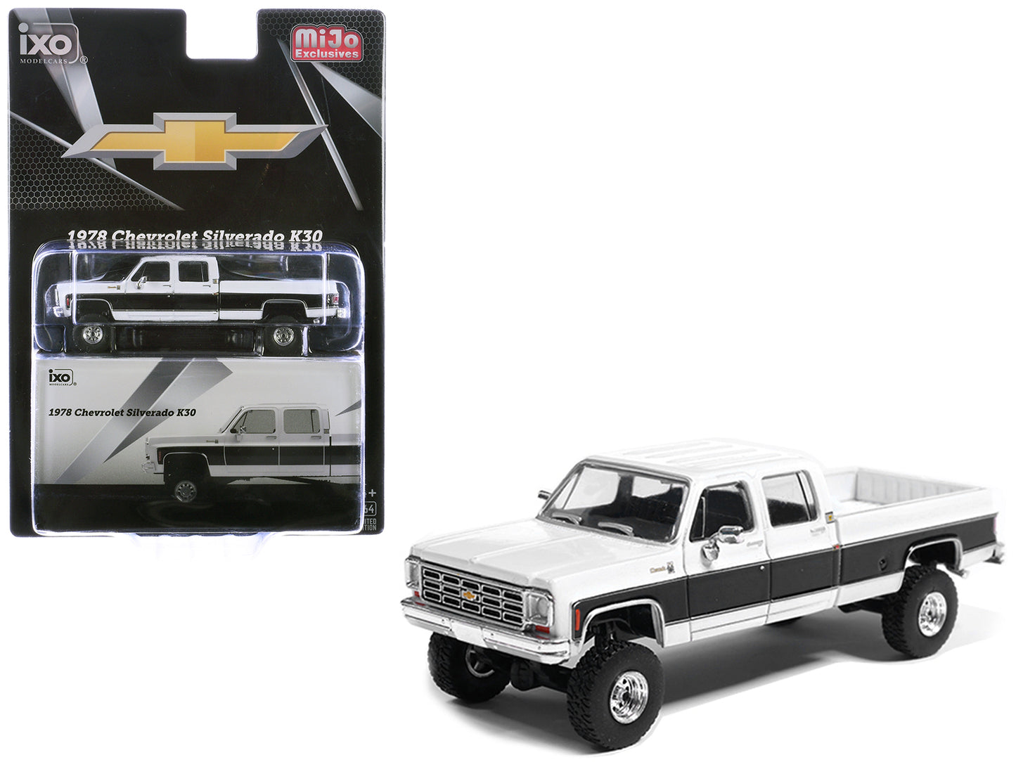 1978 Chevrolet Silverado K30 Crew Cab Pickup Truck White and Black 1/64 T&y Diecast Model Car by IXO Models