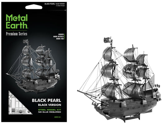 Model Kit Black Pearl Ship Black Version (Moderate Difficulty) Steel Model by Metal Earth T&y