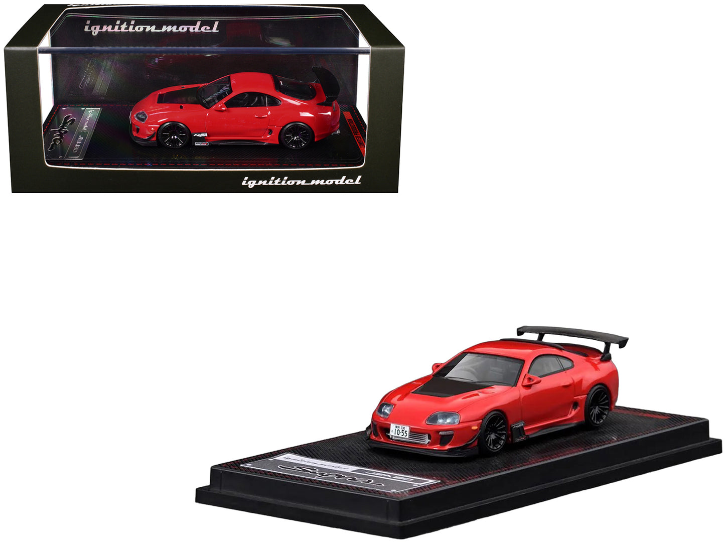 T&yota Supra (JZA80) RZ RHD (Right Hand Drive) Red with Carbon Hood 1/64 T&y Diecast Model Car by Ignition Model