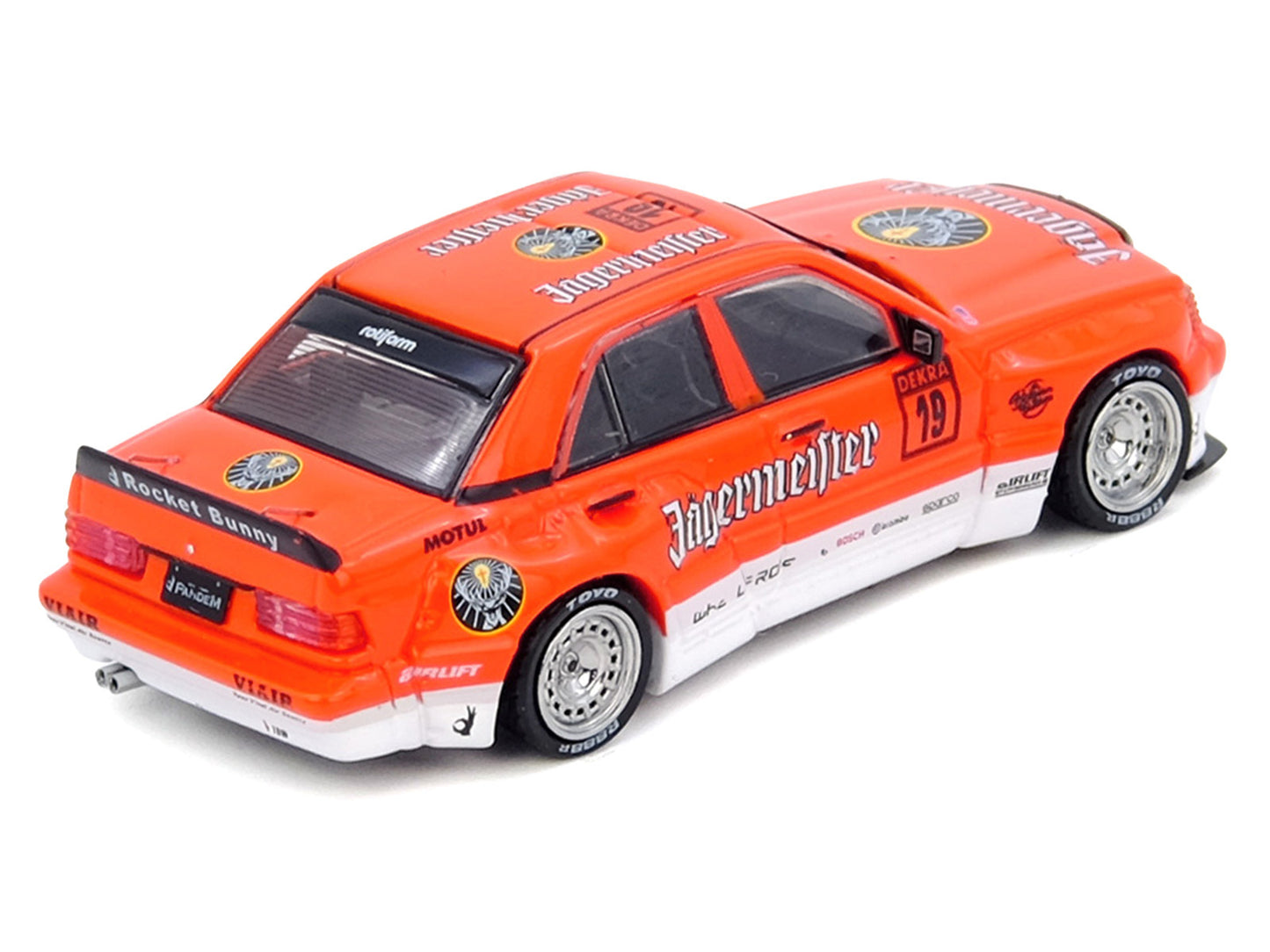 Pandem Rocket Bunny 190E #19 "Jagermeister" Orange and White 1/64 T&y Diecast Model Car by Inno Models
