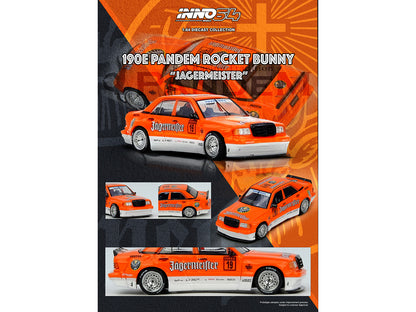 Pandem Rocket Bunny 190E #19 "Jagermeister" Orange and White 1/64 T&y Diecast Model Car by Inno Models