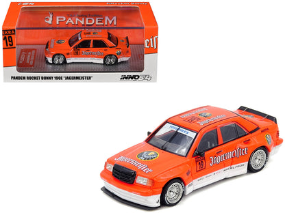 Pandem Rocket Bunny 190E #19 "Jagermeister" Orange and White 1/64 T&y Diecast Model Car by Inno Models