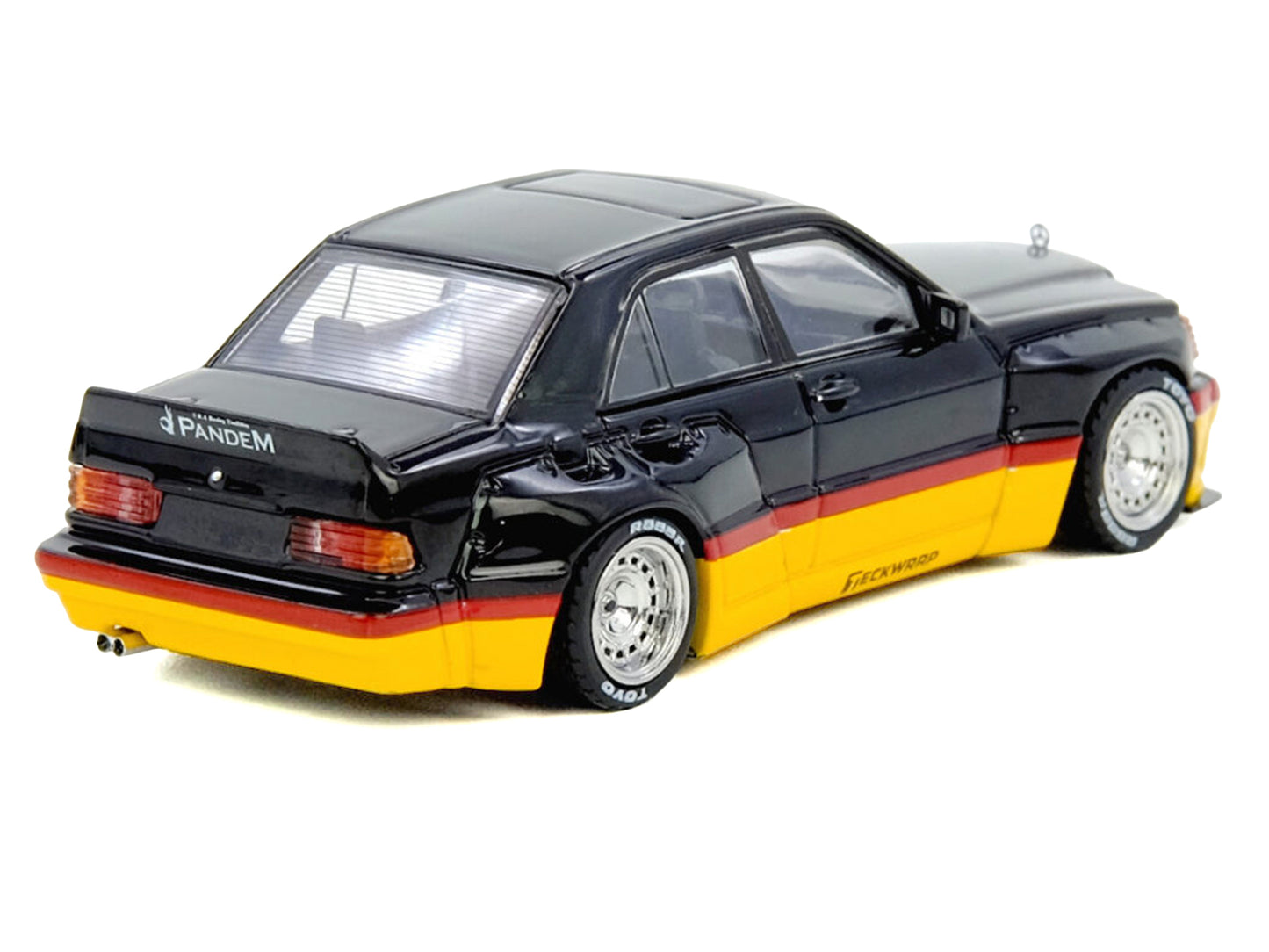 Pandem Rocket Bunny 190E Black with Red and Yellow Stripes "Diecast Con Madrid 2026 Event Edition" 1/64 Diecast Model Car by Inno Models