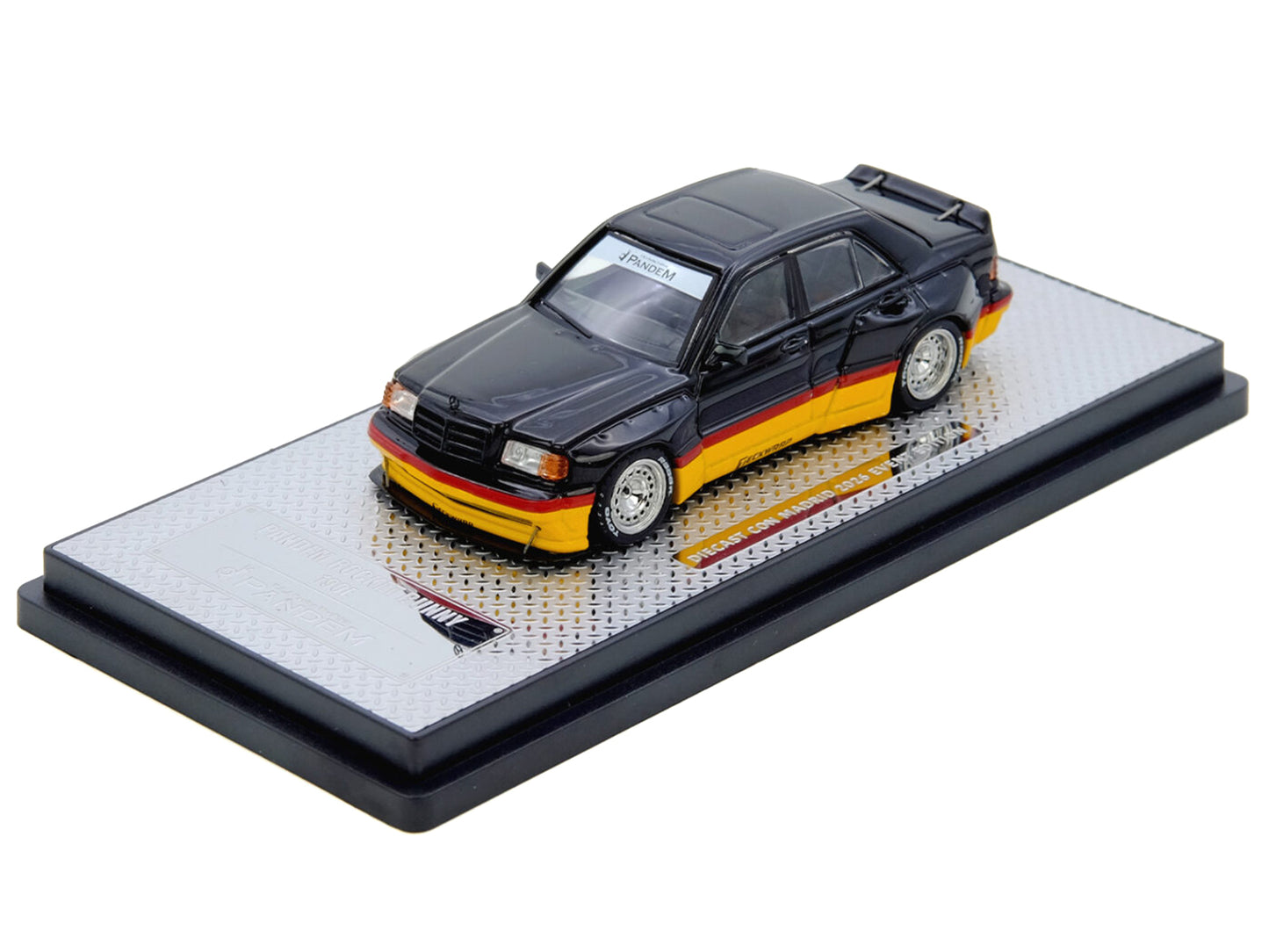 Pandem Rocket Bunny 190E Black with Red and Yellow Stripes "Diecast Con Madrid 2026 Event Edition" 1/64 Diecast Model Car by Inno Models