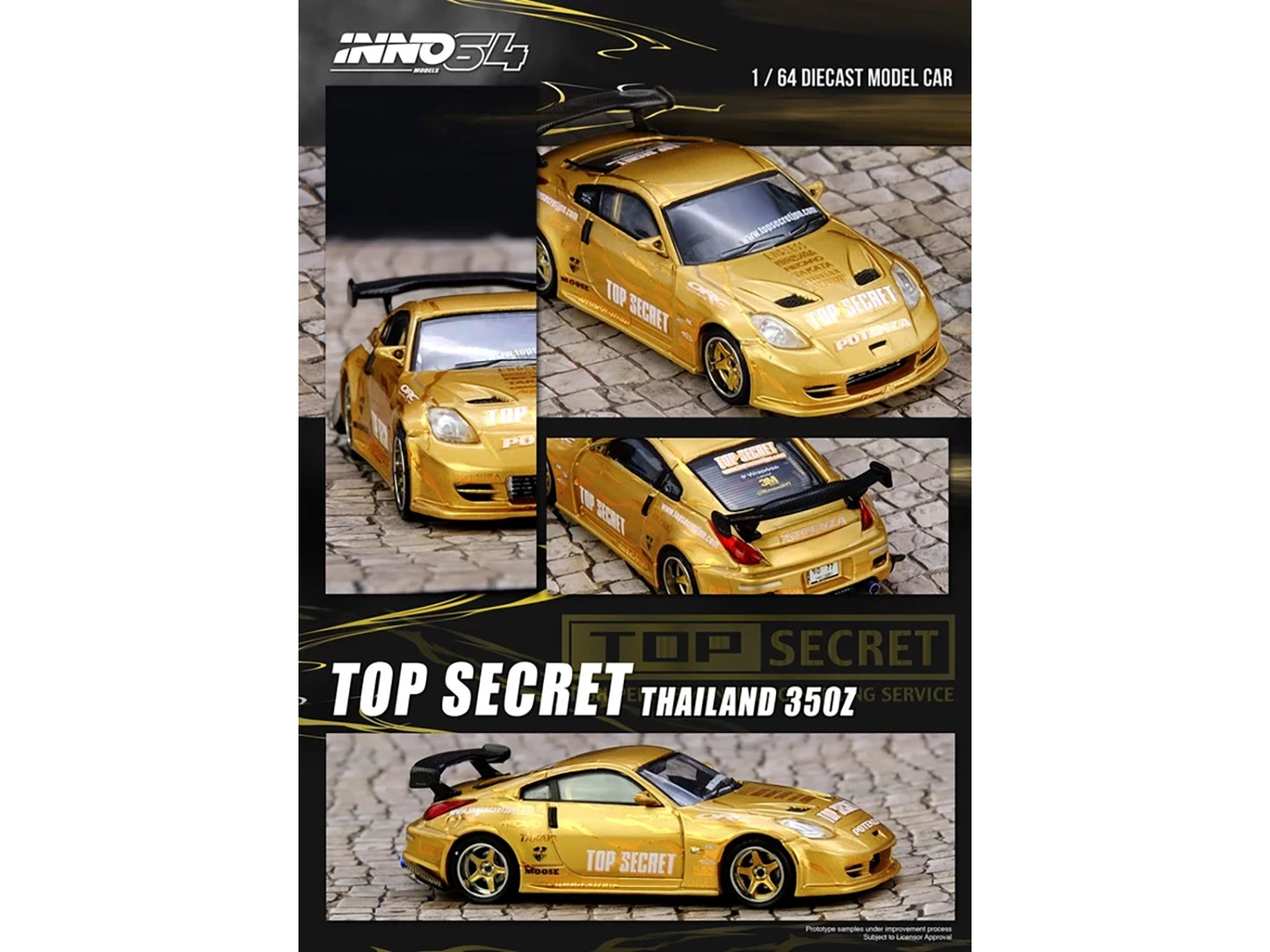 Nissan "Top Secret Thailand" 350Z RHD (Right Hand Drive) Gold Metallic with Graphics 1/64 T&y Diecast Model Car by Inno Models