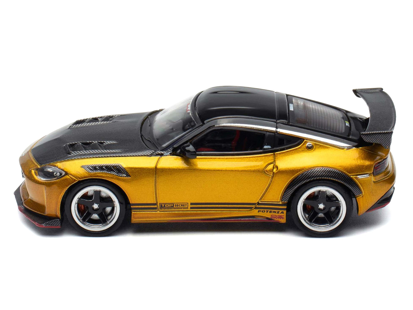 Nissan Fairlady Z Top Secret (RZ34) RHD (Right Hand Drive) Gold Metallic with Carbon Hood and Black Top 1/64 Diecast Model Car by Inno Models