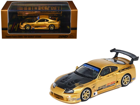 T&yota Supra (A80) "Top Secret" GT300 RHD (Right Hand Drive) Gold Metallic with Carbon Hood 1/64 T&y Diecast Model Car by Inno Models