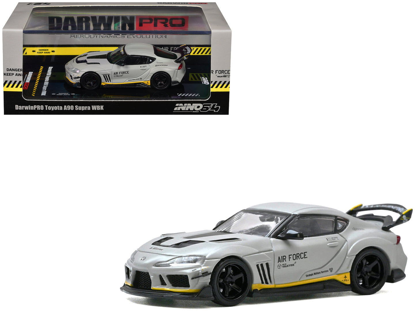 T&yota Supra (A90) WBK DarwinPro "Air Force" Matt Gray with Carbon Accents 1/64 T&y Diecast Model Car by Inno Models