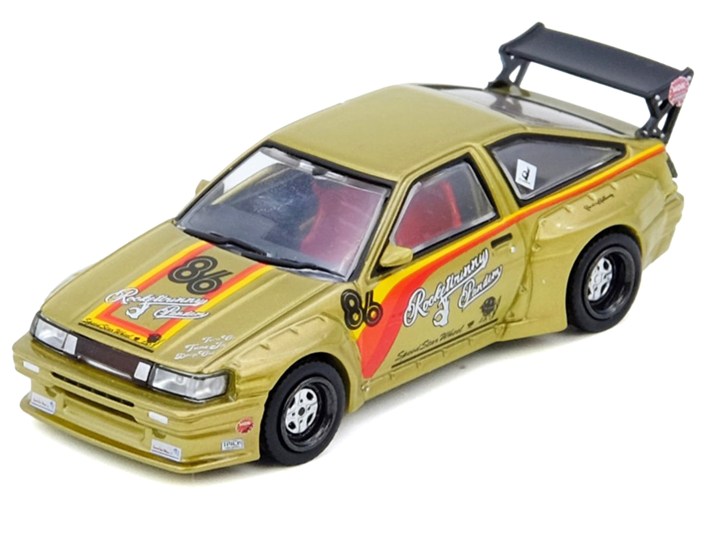 T&yota Levin (AE86) RHD (Right Hand Drive) #86 "Pandem Rocket Bunny" Gold Metallic with Stripes 1/64 T&y Diecast Model Car by Inno Models