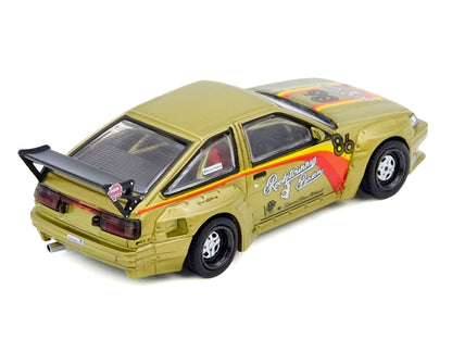 T&yota Levin (AE86) RHD (Right Hand Drive) #86 "Pandem Rocket Bunny" Gold Metallic with Stripes 1/64 T&y Diecast Model Car by Inno Models