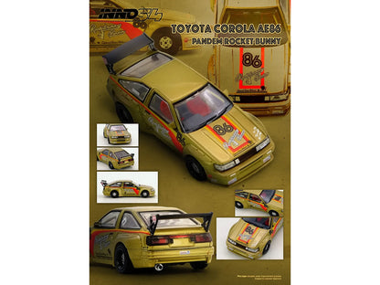 T&yota Levin (AE86) RHD (Right Hand Drive) #86 "Pandem Rocket Bunny" Gold Metallic with Stripes 1/64 T&y Diecast Model Car by Inno Models