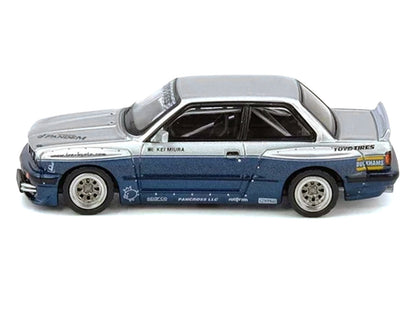 Pandem E30 M3 Silver Metallic and Dark Blue 1/64 Diecast Model Car by Inno Models