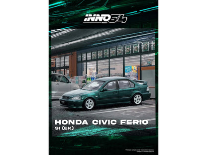Honda Civic Ferio Si (EK) RHD (Right Hand Drive) Green Metallic 1/64 Diecast Model Car by Inno Models