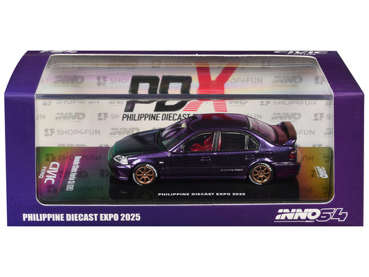 Honda Civic Ferio Si (EK) RHD (Right Hand Drive) Midnight Purple Metallic "Philippine T&y Diecast Expo 2025 Event Edition" 1/64 T&y Diecast Model Car by Inno Models