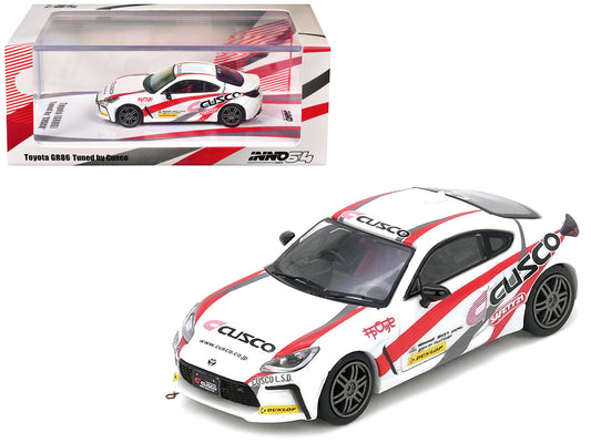 T&yota GR86 Tuned by "CUSCO" RHD (Right Hand Drive) White with Red and Gray Stripes 1/64 T&y Diecast Model Car by Inno Models