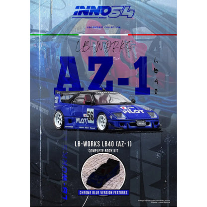 Mazda AZ-1 Liberty Walk LB40 RHD (Right Hand Drive) #56 "Pilot" Blue with Black Top 1/64 T&y Diecast Model Car by Inno Models