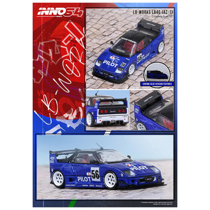 Mazda AZ-1 Liberty Walk LB40 RHD (Right Hand Drive) #56 "Pilot" Blue with Black Top 1/64 T&y Diecast Model Car by Inno Models