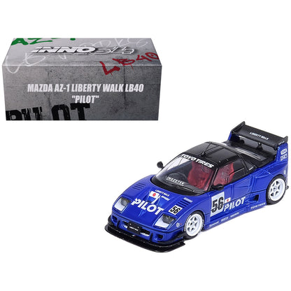 Mazda AZ-1 Liberty Walk LB40 RHD (Right Hand Drive) #56 "Pilot" Blue with Black Top 1/64 T&y Diecast Model Car by Inno Models