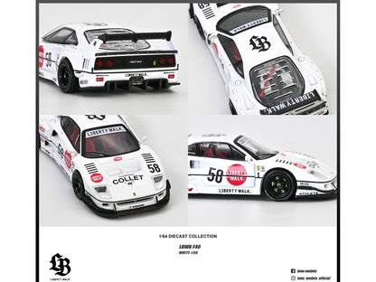 LBWK (Liberty Walk) F40 #58 White with Graphics "Collet" 1/64 Diecast Model Car by Inno Models