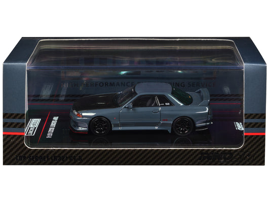 Nissan Skyline "Top Secret" GT-R (R32) RHD (Right Hand Drive) Stealth Gray with Carbon Hood 1/64 T&y Diecast Model Car by Inno Models