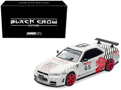 Nissan Skyline GT-R (R34) RHD (Right Hand Drive) #65 "Black Crow" White with Black Pinstripes "Singapore Diecast Expo 2025 Event Edition" 1/64 Diecast Model Car by Inno Models