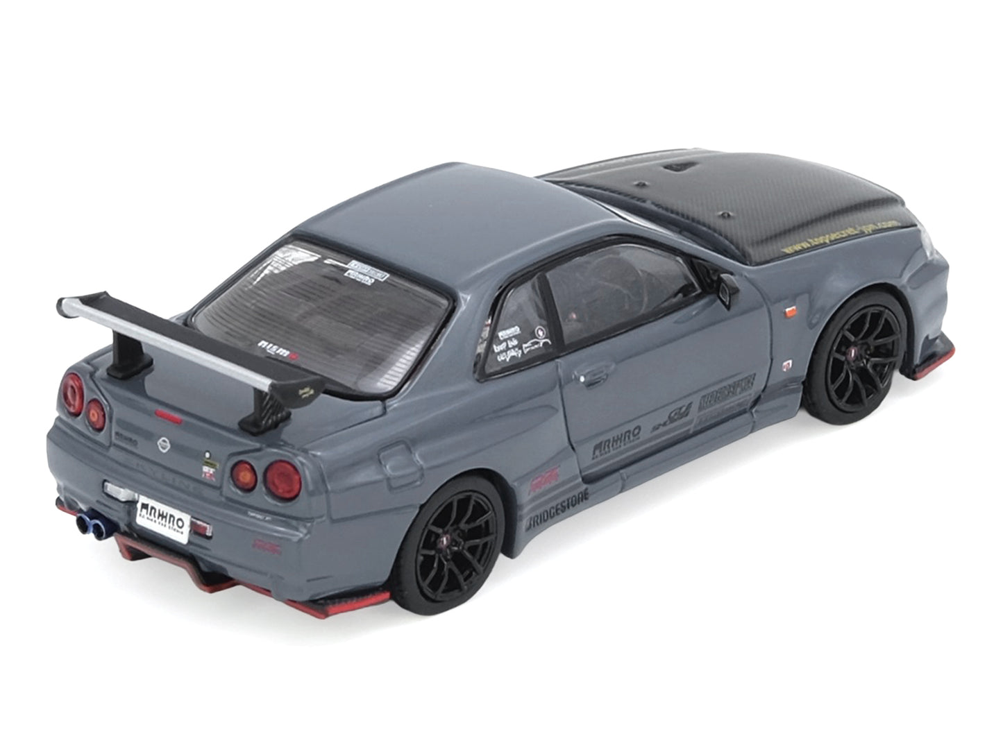 Nissan Skyline GT-R (R34) "Top Secret" RHD (Right Hand Drive) Stealth Gray with Carbon Hood "GTSHOW 2025 Event Edition" 1/64 Diecast Model Car by Inno Models
