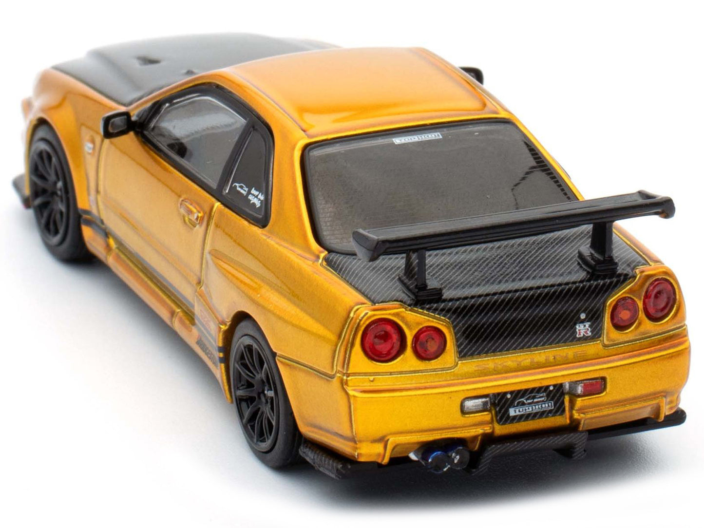 Nissan Skyline GT-R (R34) "Top Secret" RHD (Right Hand Drive) Gold Metallic with Carbon Hood and Trunk "Tokyo Auto Salon 2024 - Malaysia Diecast Expo 2024" 1/64 Diecast Model Car by Inno Models
