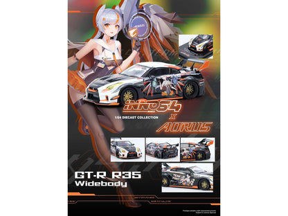 Nissan GT-R (R35) Widebody RHD (Right Hand Drive) Black and White with Graphics "AORUS X INNO64 Limited Edition" 1/64 Diecast Model Car by Inno Models