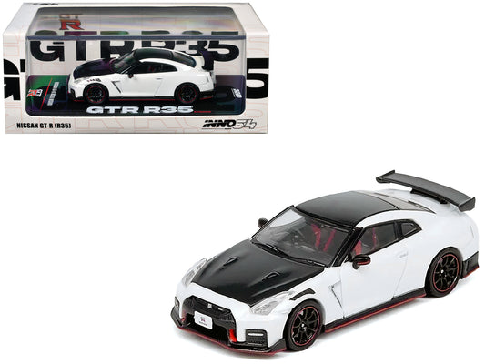 Nissan GT-R (R35) Nismo RHD (Right Hand Drive) White with Carbon Hood and Top 1/64 T&y Diecast Model Car by Inno Models