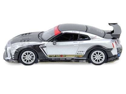 Nissan GT-R (R35) Top Secret RHD (Right Hand Drive) Silver Metallic with Carbon Hood and Top "Tokyo Auto Salon Hong Kong 2025 Event Edition" 1/64 Diecast Model Car by Inno Models