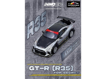 Nissan GT-R (R35) Top Secret RHD (Right Hand Drive) Silver Metallic with Carbon Hood and Top "Tokyo Auto Salon Hong Kong 2025 Event Edition" 1/64 Diecast Model Car by Inno Models