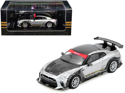 Nissan GT-R (R35) Top Secret RHD (Right Hand Drive) Silver Metallic with Carbon Hood and Top "Tokyo Auto Salon Hong Kong 2025 Event Edition" 1/64 Diecast Model Car by Inno Models