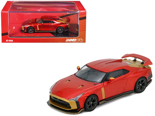 Nissan GT-R50 By ItalDesign Red Metallic with Gold Accents 1/64 T&y Diecast Model Car by Inno Models