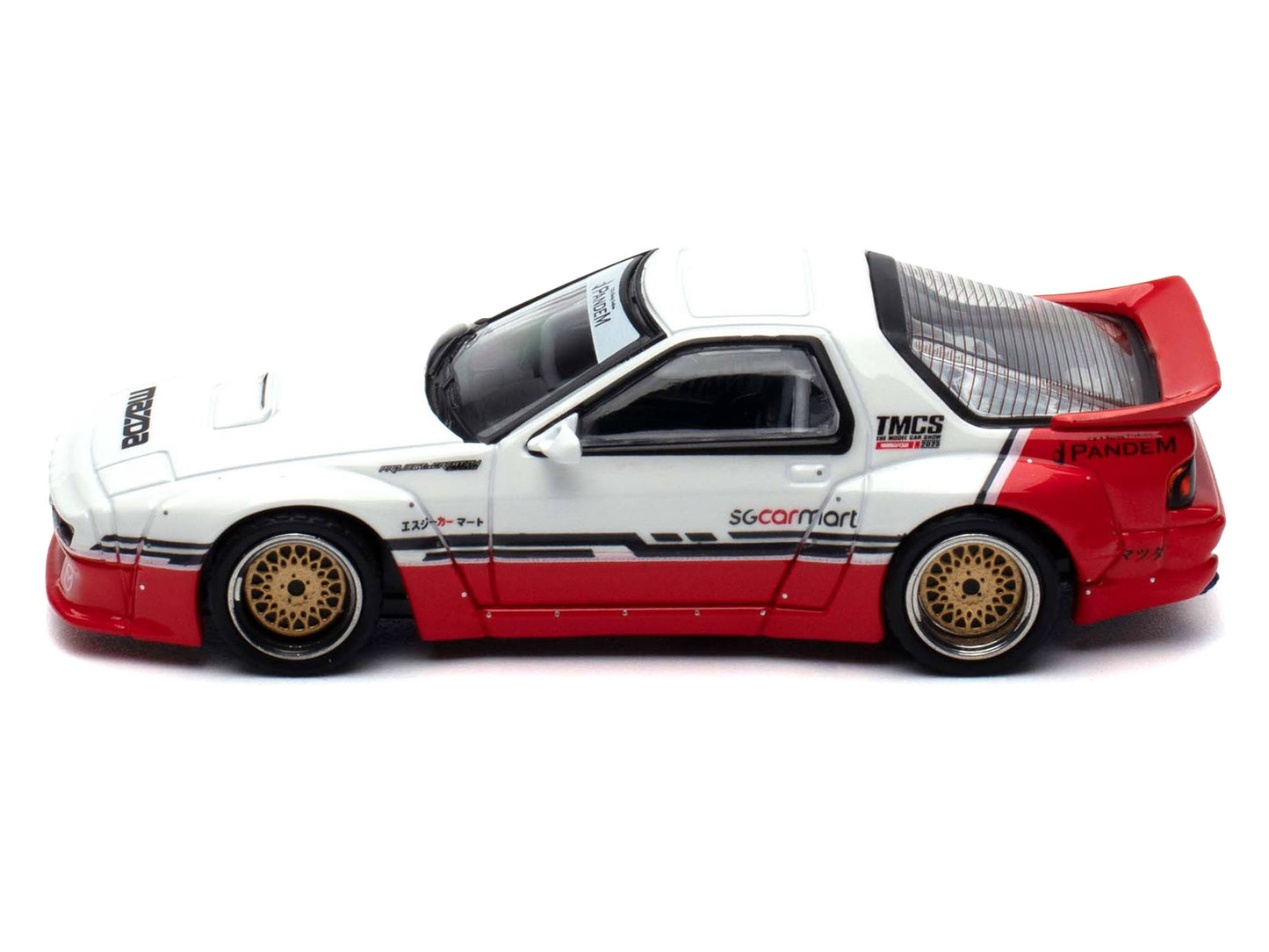 Mazda RX-7 (FC3S) "Pandem Rocket Bunny" White and Red with Black Stripes "The Model Car Show Singapore 2025 Event Edition" 1/64 Diecast Model Car by Inno Models